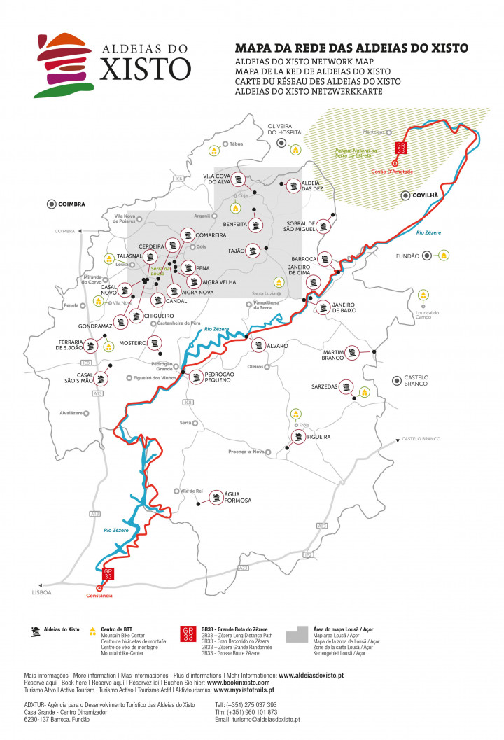 Mapa de las Montañas de Lousã y Açor - Pueblos de Esquisto